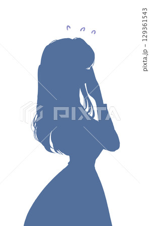 困っている女性 ワンピース 横側 シルエット 困っている女性 ワンピース 横側 シルエット 129361543