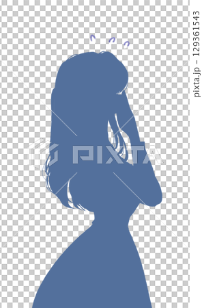 困っている女性 ワンピース 横側 シルエット 困っている女性 ワンピース 横側 シルエット 129361543