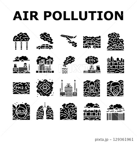 air pollution smog emissions icons set vector air pollution smog emissions icons set vector 129361961