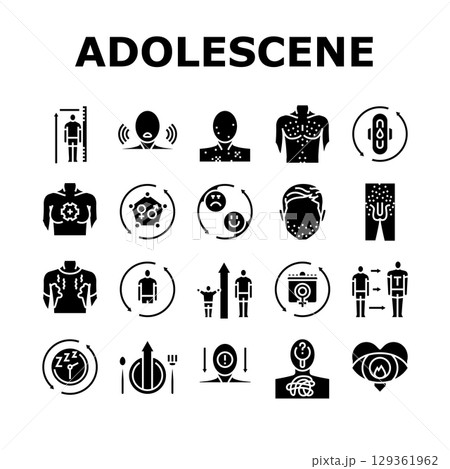 adolescence puberty growth icons set vector 129361962