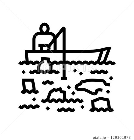 fisherman trash filled river line icon vector illustration fisherman trash filled river line icon vector illustration 129361978
