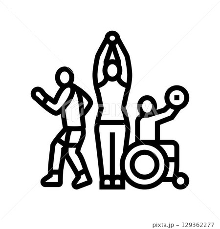 diverse group people exercising line icon vector illustration 129362277