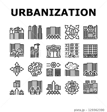 urbanization city development icons set vector 129362390