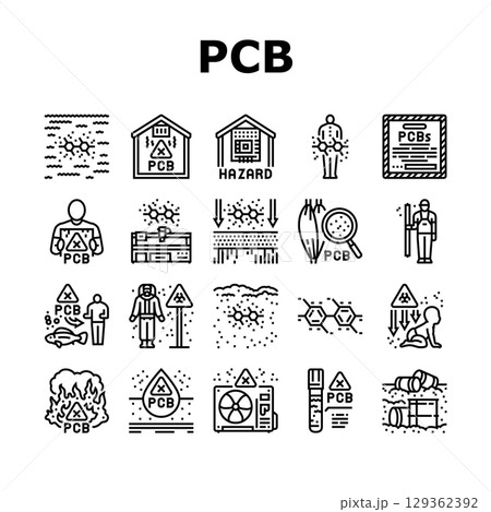 pcb pollution contamination icons set vector 129362392