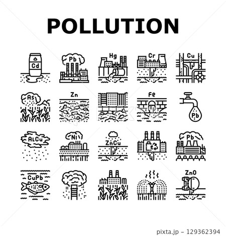 heavy metal pollution icons set vector 129362394