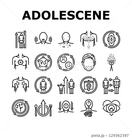 adolescence puberty growth icons set vector 129362397