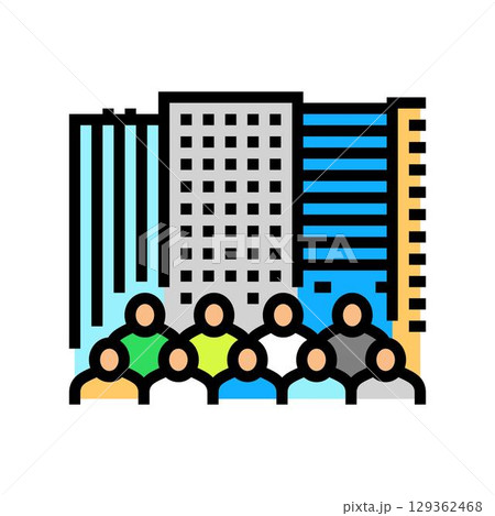 crowded street people urbanization color icon vector illustration 129362468