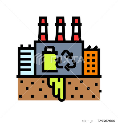 toxic waste battery recycling plant contaminating land color icon vector illustration 129362600