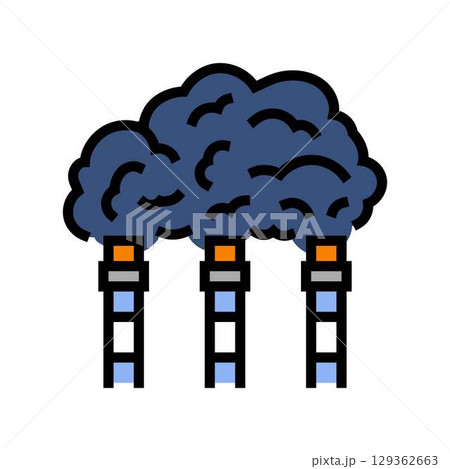factory chimneys emitting thick smoke air pollution color icon vector illustration 129362663