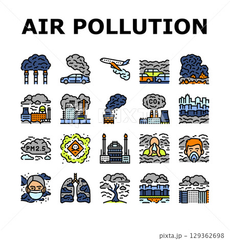 air pollution smog emissions icons set vector air pollution smog emissions icons set vector 129362698
