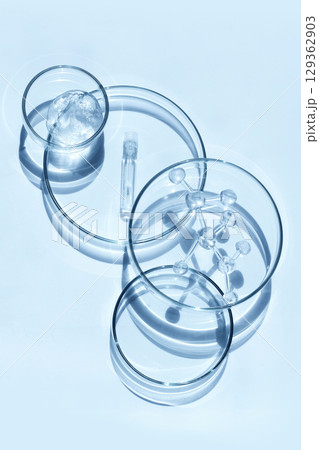Abstract cosmetic laboratory. Chemical laboratory research. Cosmetic Essence. Scientific Glassware Composition 129362903