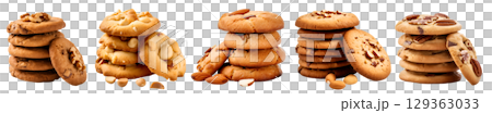 Pile group stack tower of round cookie cookies biscuit, nut set, on transparent background cutout. PNG file. Many assorted different flavour. Mockup template for artwork design Pile group stack tower of round cookie cookies biscuit, nut set, on transparent background cutout. PNG file. Many assorted different flavour. Mockup template for artwork design 129363033
