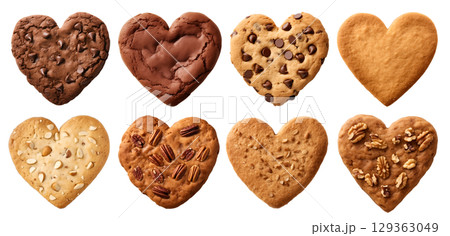 Heart Love shape cookie cookies biscuit, classic and nut set, on transparent background cutout. PNG file. Many assorted different design. Mockup template for artwork design 129363049