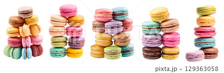 Macaroon Macaron, group stack tower front view...のイラスト素材 [129363058 ...