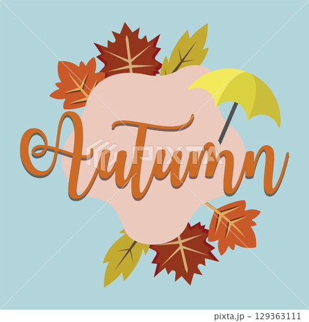 Autumn word with leaves and umbrella. Vector 129363111