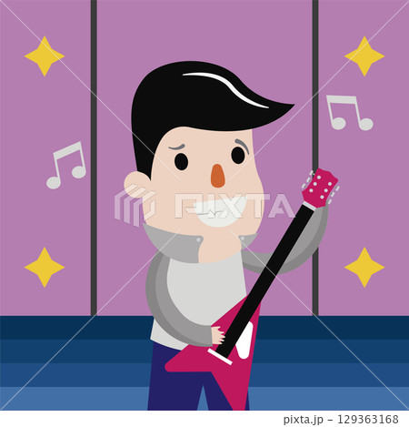 Rock star with pink guitar. Vector Rock star with pink guitar. Vector 129363168