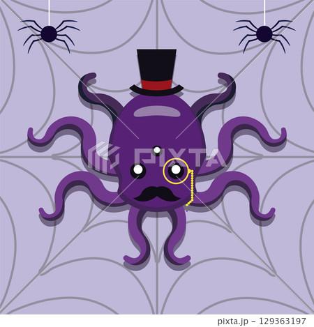 Purple octopus gentleman with hat. Vector Purple octopus gentleman with hat. Vector 129363197