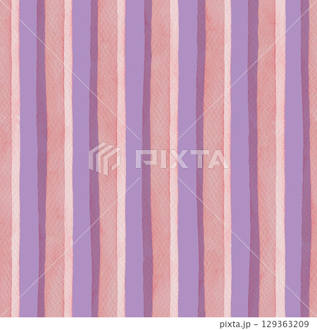 Vertical stripe seamless pattern in vivid purple and pink. Hand drawn watercolor abstract design with textured brush stroke. Great for wallpaper and kitchen fabric. Perfect for bed linen and decor. 129363209