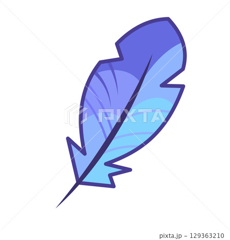 Stylized Blue Feather Vector Illustration. The feather has sharp edges and a sleek, modern design, with soft curves and intricate line details that bring a sense of movement. 129363210
