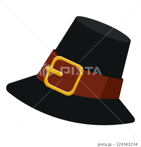 Black pilgrim hat with golden buckle. Vector Black pilgrim hat with golden buckle. Vector 129363234