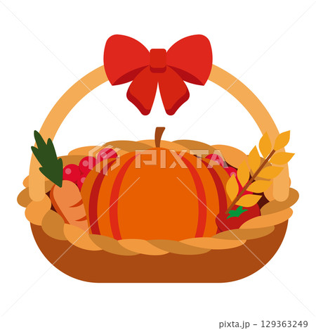 Thanksgiving basket with pumpkin bow. Vector Thanksgiving basket with pumpkin bow. Vector 129363249