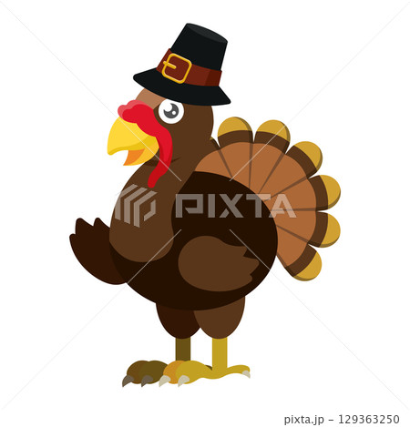 Turkey bird with pilgrim hat standing. Vector Turkey bird with pilgrim hat standing. Vector 129363250