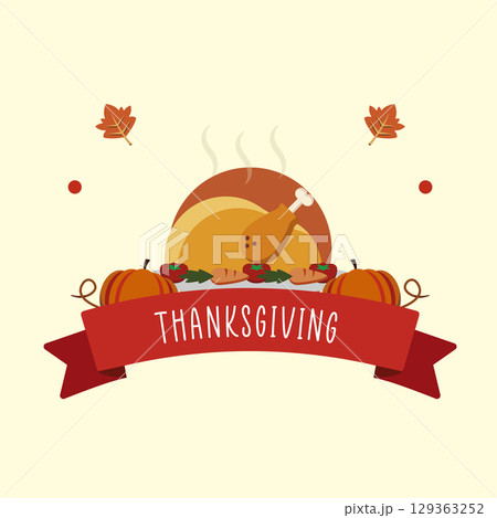 Thanksgiving dinner red ribbon banner. Vector 129363252
