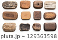 Twelve wooden pieces arranged on white background 129363598