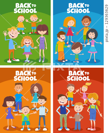 funny cartoon elementary age children back to...のイラスト素材 [129363629] - PIXTA