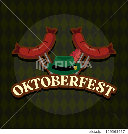 Oktoberfest sausages and hat. Vector 129363657