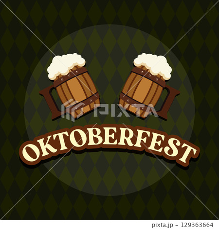 Wooden mugs Oktoberfest design. Vector 129363664