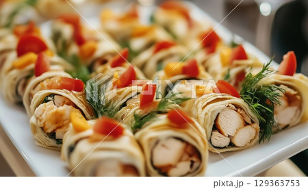 Chicken And Vegetable Lavash Rolls 129363753