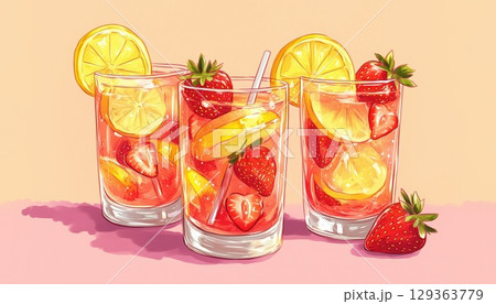 Refreshing Summer Strawberry Lemonade Infused With Zesty Lemon Flavor 129363779