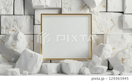 Modern Product Presentation Scene Featuring An Abstract Render With White Cobblestone Blocks And A 129363945