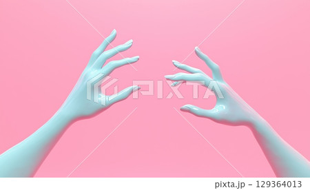 Female Hands Rendering Fashion Mannequin Body Parts With Blank Space In Pink And Blue Pastel Colors 129364013