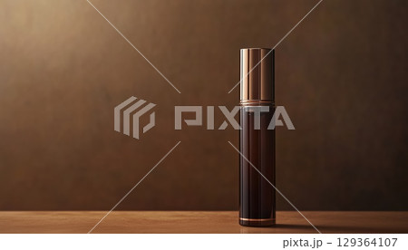 Luxury Men'S Perfume In Elegant Bottle On Brown Background With Copy Space 129364107