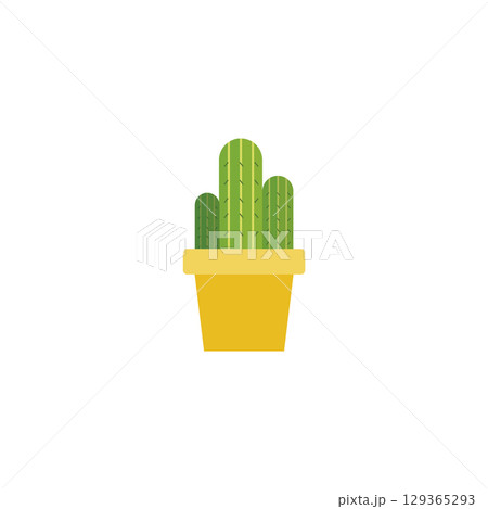 Cactus in ceramic flowerpot. Vector 129365293