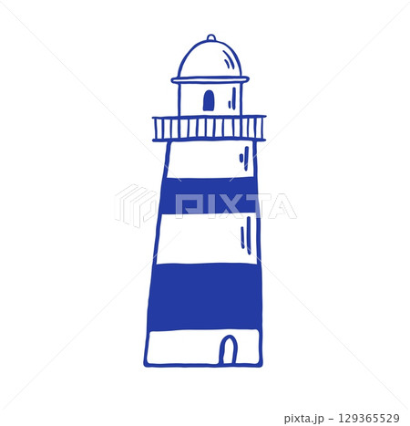 Hand draw vintage lighthouse vector illustration. Safety of navigation. Doodle style Hand draw vintage lighthouse vector illustration. Safety of navigation. Doodle style 129365529