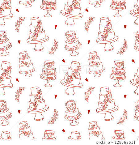 Seamless pattern with red whimsical cake...のイラスト素材 [129365611] - PIXTA
