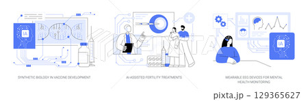 AI and Biotech Revolutionizing Health Solutions abstract concept vector illustrations. 129365627