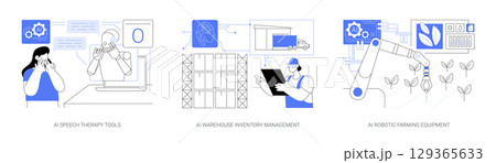 AI Revolutionizing Therapy and Industry abstract concept vector illustrations. 129365633