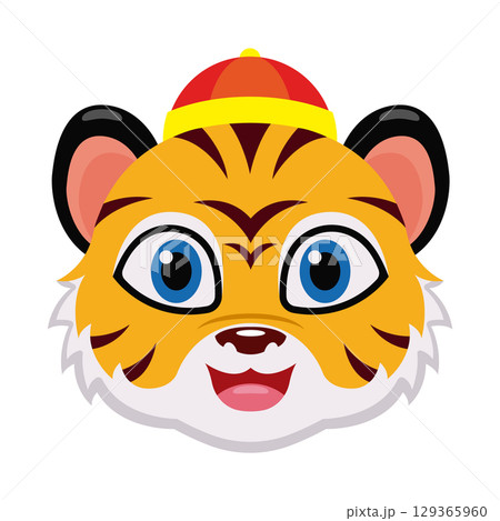 Tiger with traditional cap. Vector 129365960