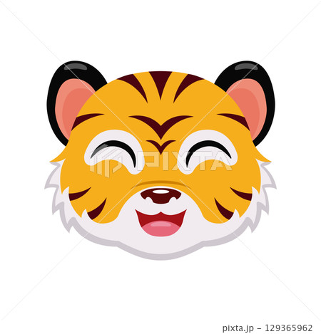 Smiling tiger with closed eyes. Vector 129365962