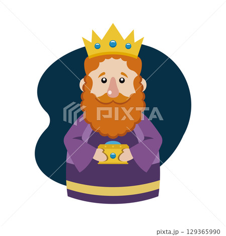 King with orange beard crown. Vector 129365990