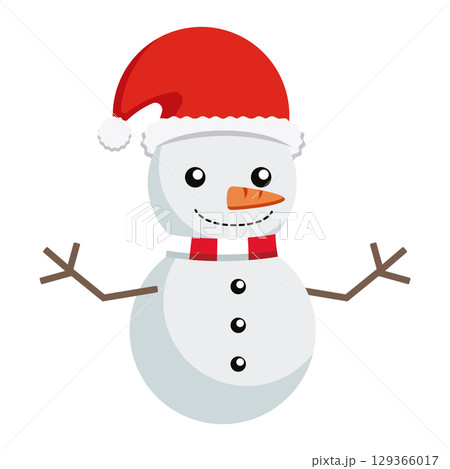 Christmas snowman with santa hat. Vector 129366017