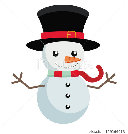 Cute snowman with top hat. Vector 129366018