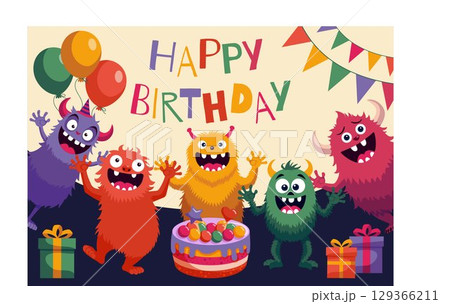 Birthday Card with Monsters 129366211
