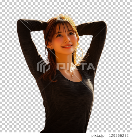 [透明背景] 一位女士享受秋季旅行的剪貼畫插圖 129366252