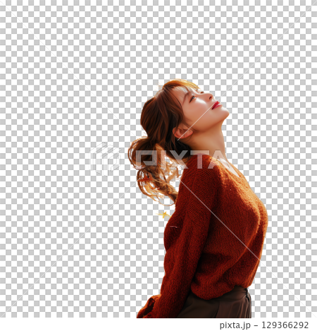 【背景透過】 秋の旅行を楽しむ女性の切り抜きイラスト素材 【背景透過】 秋の旅行を楽しむ女性の切り抜きイラスト素材 129366292