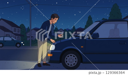 頼れるパートナー！夜間の愛車点検 129366364